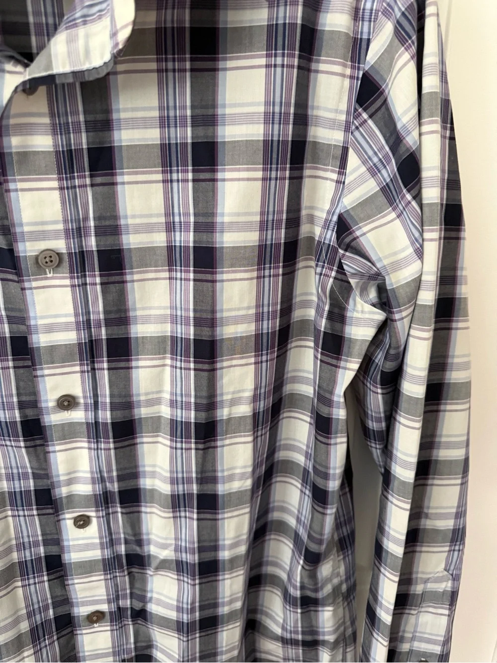 Banana Republic Purple and Gray Plaid Non Iron Slim Fit Shirt - Size S